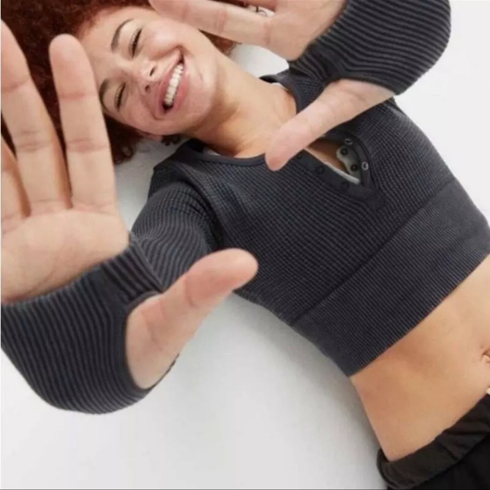 offline by aerie button waffle thermal crop top